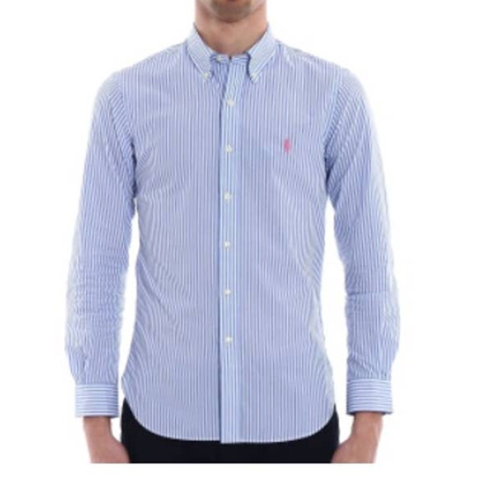 Polo Ralph Lauren Men Blue White Long Sleeve Striped Button Down Shirt Cotton L